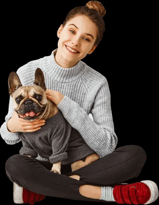 imagem com mulher com cachorro no colo